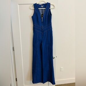 Dark denim jumpsuit zipper front size large